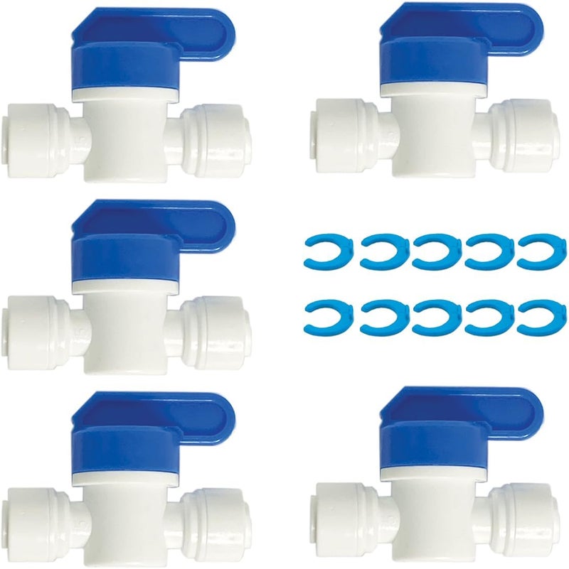 Filtration Warehouse Speed Fit 1/4 or 3/8 Inch Shut Off Valve, Push to Connect Plastic Plumbing Fitting, With Locking Clips, , Compare to PPSV040808WP (1/4" Five Pack) - Image 1